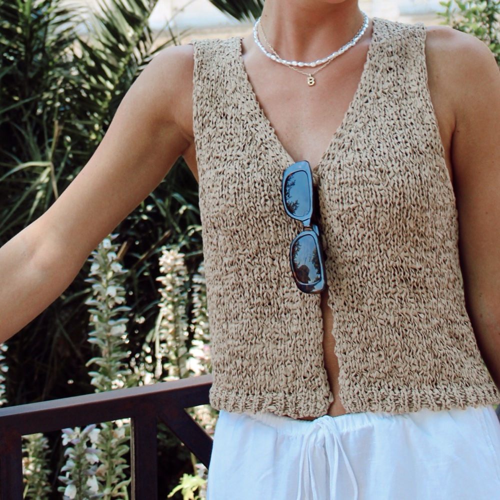 Zara Tan Knit Open Vest